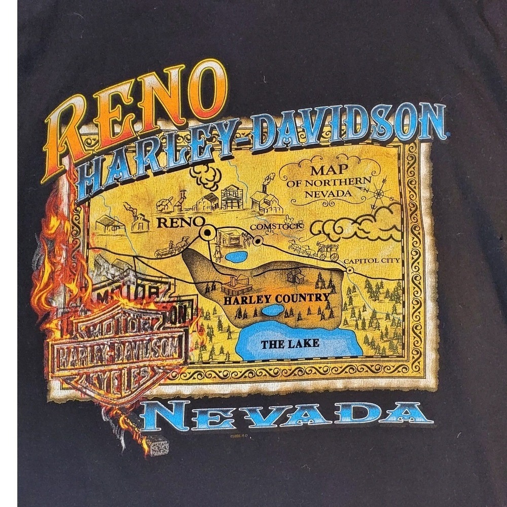 Harley Davidson Reno Nevada Map Graphic T Shirt Mens Large Black Cotton - Picture 2 of 7
